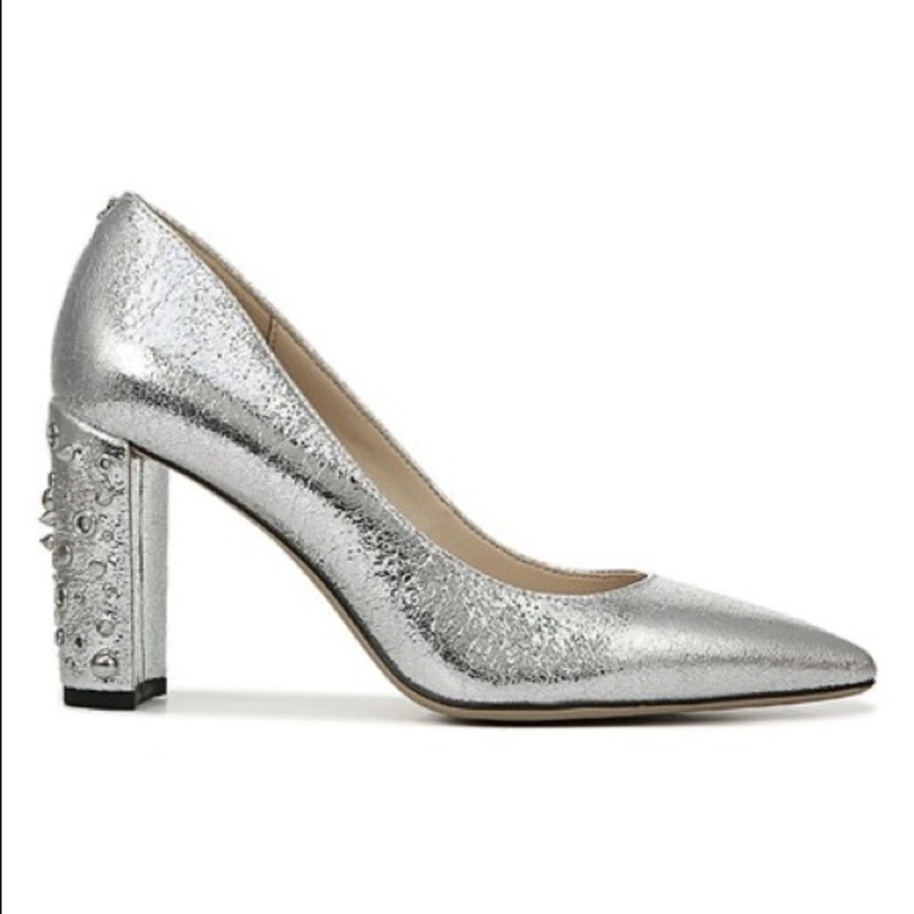 Sam Edelman Silver Metallic Spiked Embellished Heels
